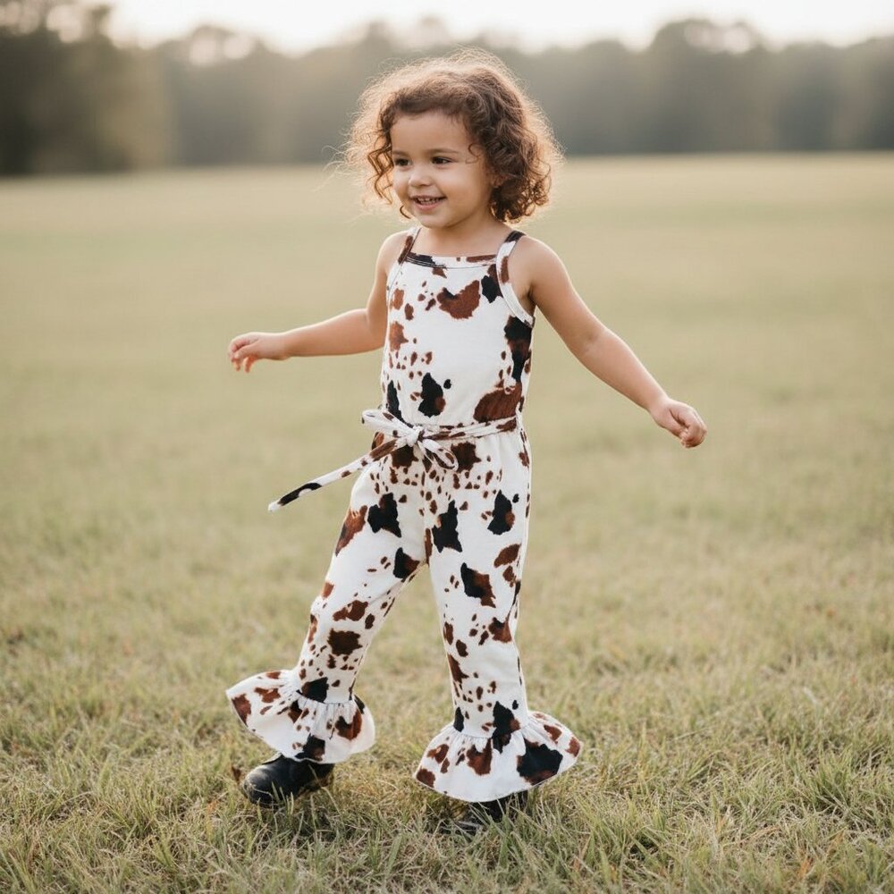 Cow Print Romper for Girls – Western Cowgirl Jumpsuit